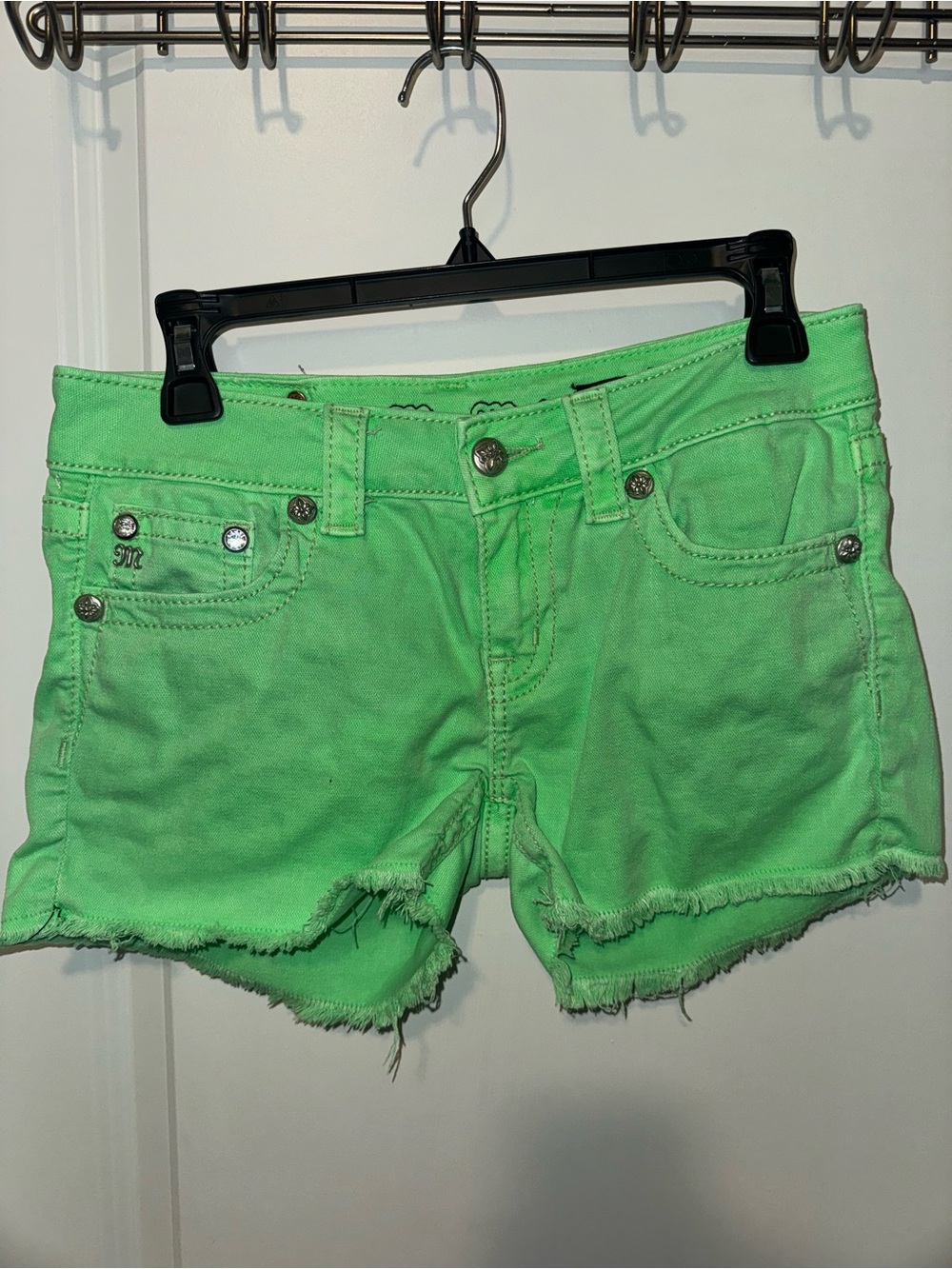 Miss Me Neon Green Denim Cutoff Shorts